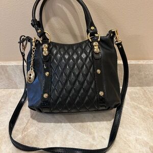 Marino Orlandi Black Quilted Italian Shoulder Bag w Gold/Black Patent Accents